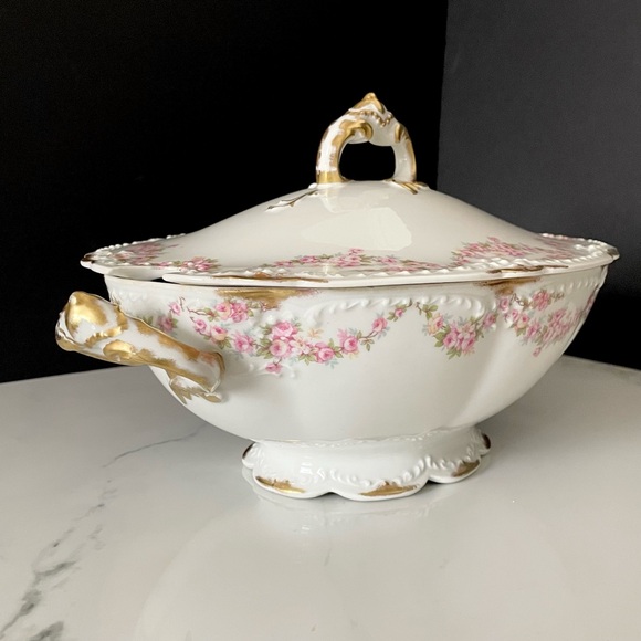 Pink Roses Floral & Gold Tureen - Elite Limoges - Picture 3 of 15